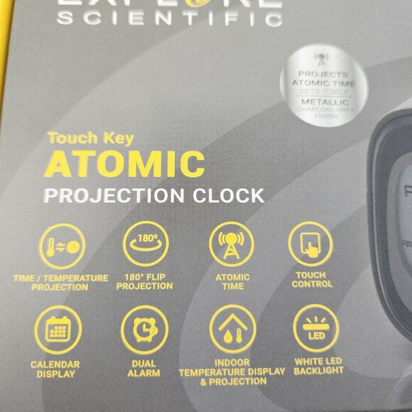 Explore Scientific Atomic Projection Clock Touch Key Metallic Grey Finish - Picture 7 of 9